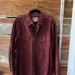 Men's Cotton Button Down Shirt Jacket in Burgundy